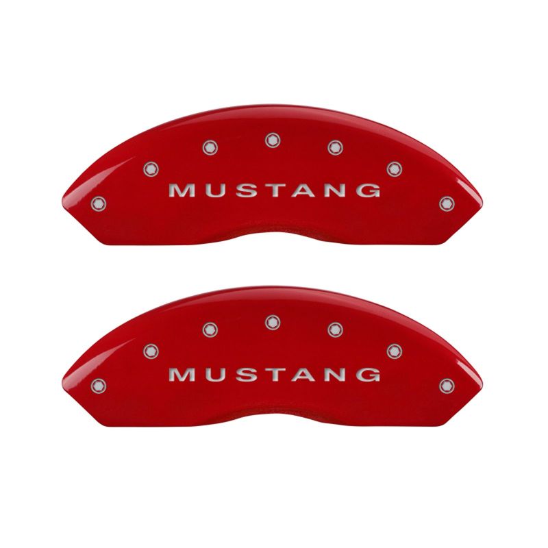 MGP 4 Caliper Covers Engraved Front Mustang Engraved Rear Bar & Pony Red finish silver ch - 10017SMBPRD