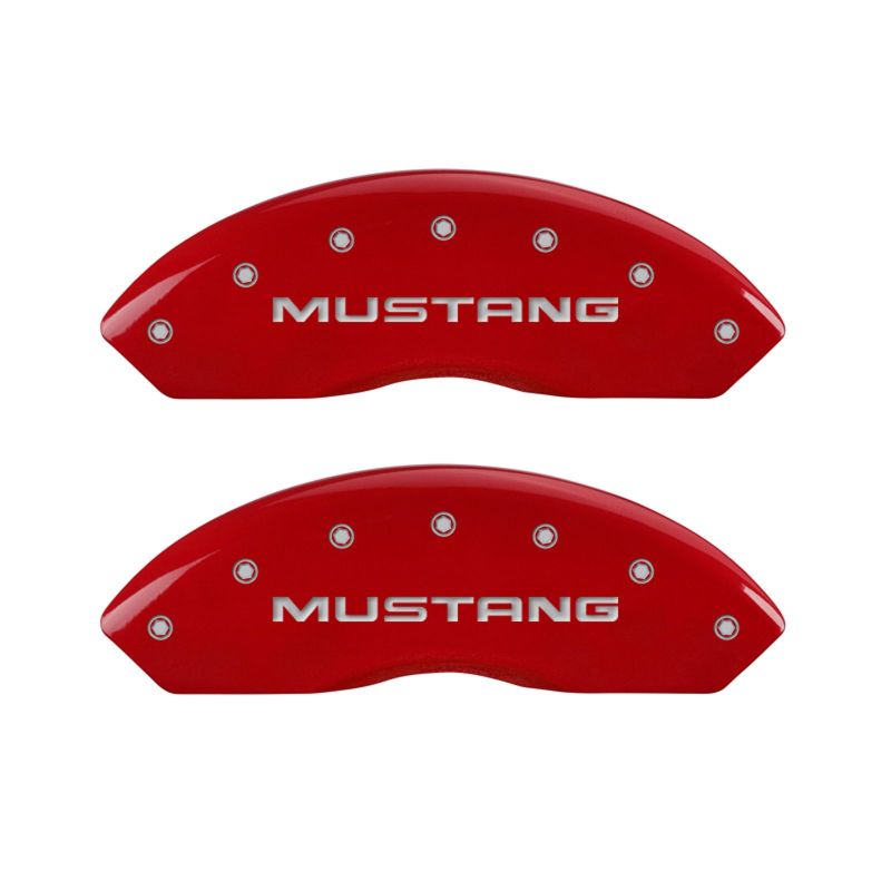 MGP 4 Caliper Covers Engraved Front Mustang Engraved Rear Pony Red finish silver ch - 10095SMPYRD