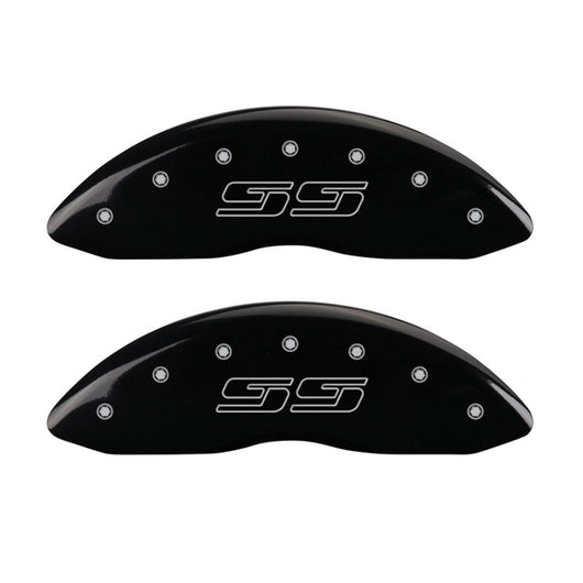 MGP 4 Caliper Covers Engraved Front & Rear Avalanche style/SS Black finish silver ch - 14004SSS1BK