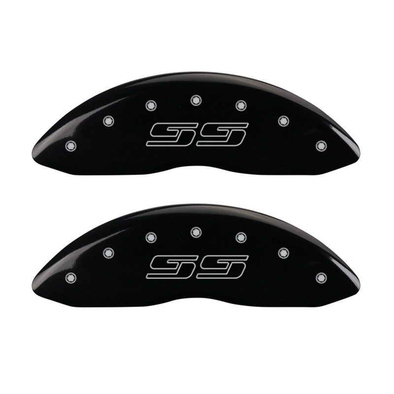 MGP 4 Caliper Covers Engraved Front & Rear Avalanche style/SS Black finish silver ch - 14002SSS1BK