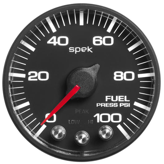 Autometer Spek-Pro Gauge Fuel Press 2 1/16in 100psi Stepper Motor W/Peak & Warn Blk/Blk - P314328