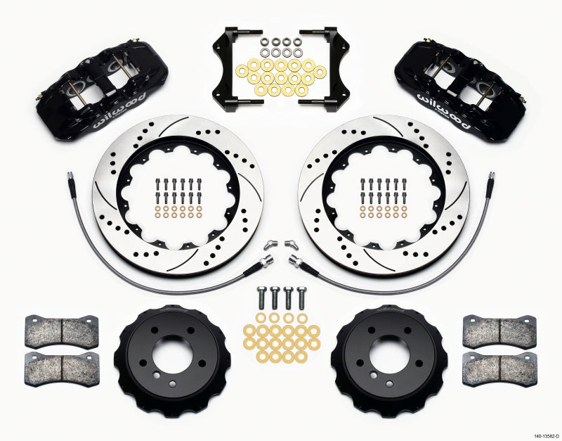 Wilwood AERO6 Front Hat Kit 14.00 Drilled 2007-2011 BMW E90 Series w/Lines - 140-13582-D