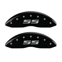 MGP Front set 2 Caliper Covers Engraved Front Silverado style/SS Black finish silver ch - 14238FSS3BK