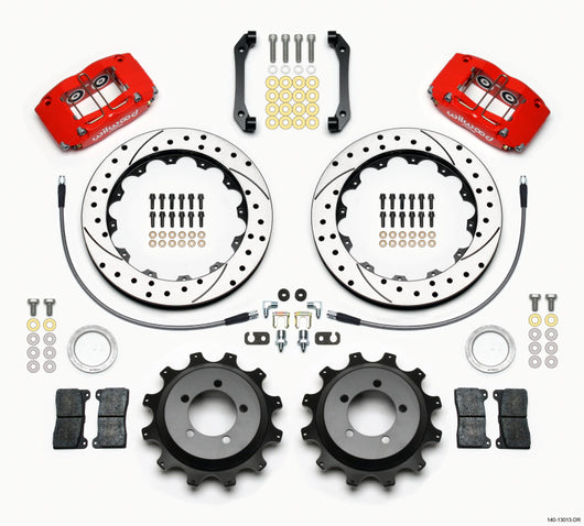 Wilwood Dynapro Radial Rear Kit 12.88in Drilled Red 2006-2007 Subaru WRX w/Lines - 140-13013-DR