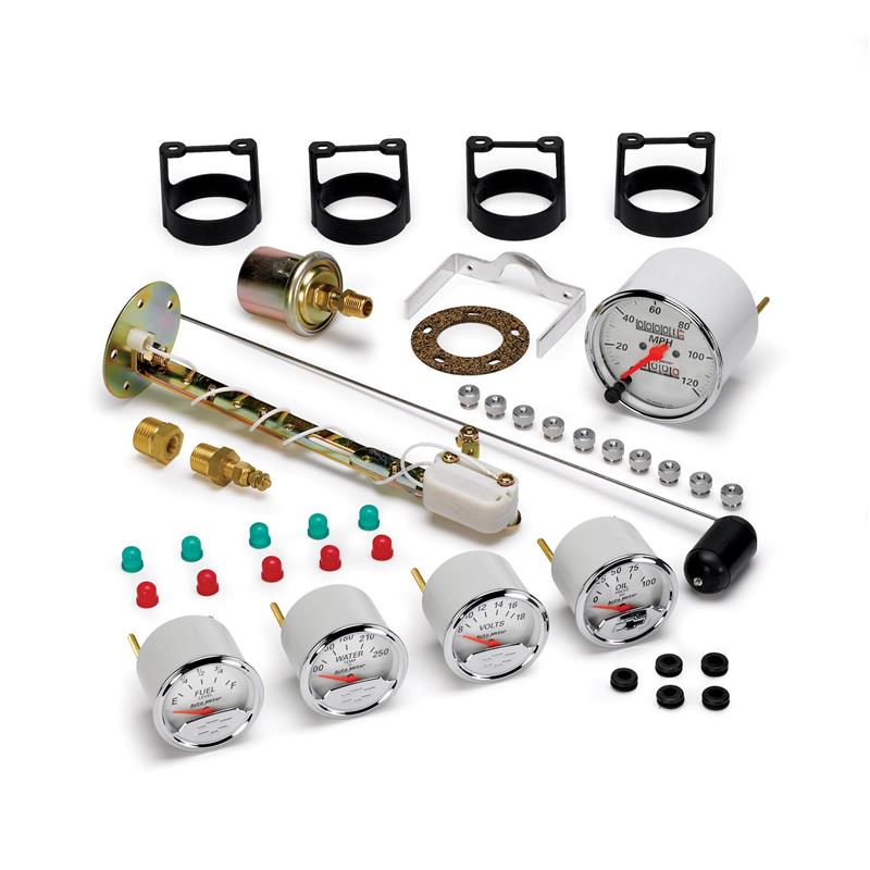 Autometer Arctic White GM 5 Pc Kit Box w/ Mech Speedo, Elec Oil Press, Water Temp, Volt, Fuel Level - 1300-00408