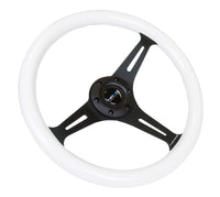 NRG Classic Wood Grain Steering Wheel (350mm) Glow-In-The-Dark Blue Grip w/Black 3-Spoke Center - ST-015BK-GL/BL