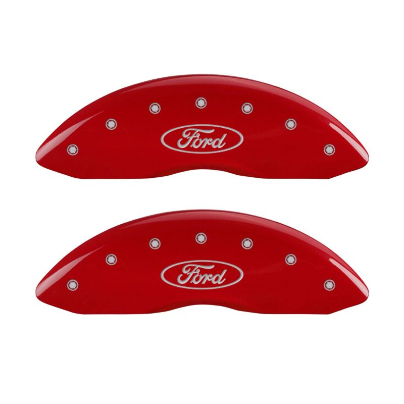 MGP 4 Caliper Covers Engraved Front & Rear Oval logo/Ford Red finish silver ch - 10235SFRDRD
