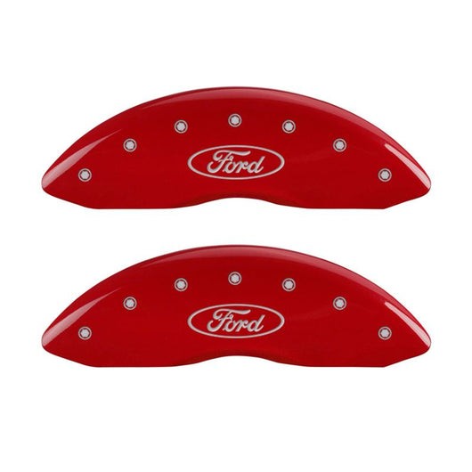 MGP 4 Caliper Covers Engraved Front & Rear Oval logo/Ford Red finish silver ch - 10243SFRDRD