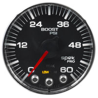 Autometer Spek-Pro Gauge Boost 2 1/16in 60psi Stepper Motor W/Peak & Warn Blk/Chrm - P304318
