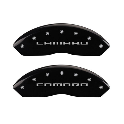 MGP 4 Caliper Covers Engraved Front Gen 5/Camaro Engraved Rear Gen 5/RS Black finish silver ch - 14240SCR5BK