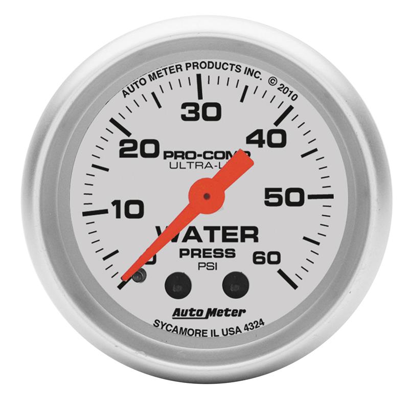 Autometer Ultra-Lite 52mm 60 PSI Mechanical Water Pressure Gauge - 4324