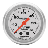 Autometer Ultra-Lite 52mm 60 PSI Mechanical Water Pressure Gauge - 4324