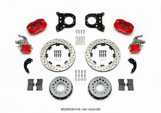 Wilwood Forged Dynalite P/S Rear Kit w/MC4 P-Brake Drill Red Chev 12 Bolt w/Clip Eliminator - 140-14224-DR