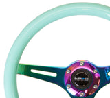 NRG Classic Wood Grain Steering Wheel (350mm) Minty Fresh Color w/Neochrome 3-Spoke Center - ST-015MC-MF