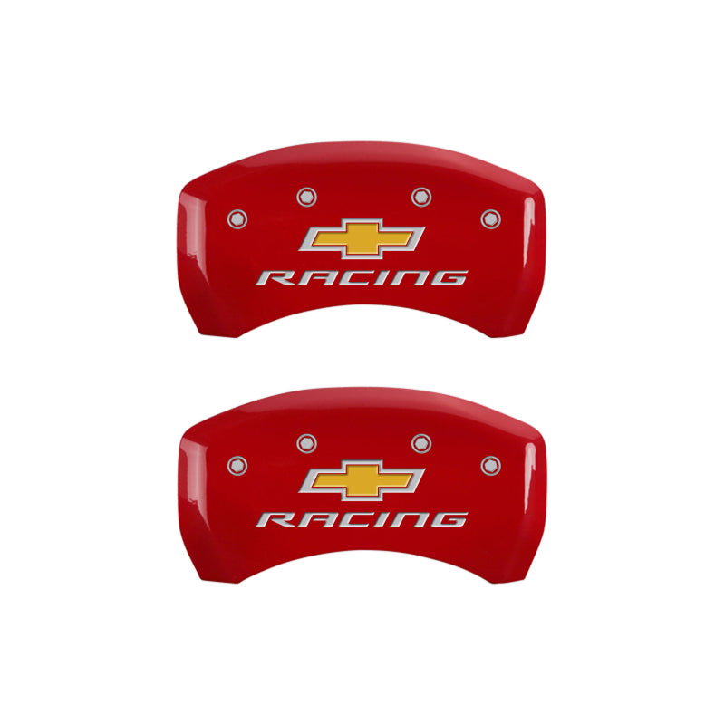 MGP 4 Caliper Covers Engraved Front & Rear Chevy racing Yellow finish black ch - 14231SBRCYL