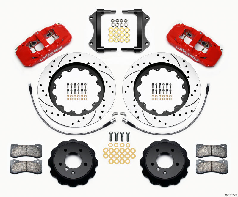 Wilwood AERO6 Front Hat Kit 15.00 Drilled Red 2007-2011 BMW E90 Series w/Lines - 140-13919-DR