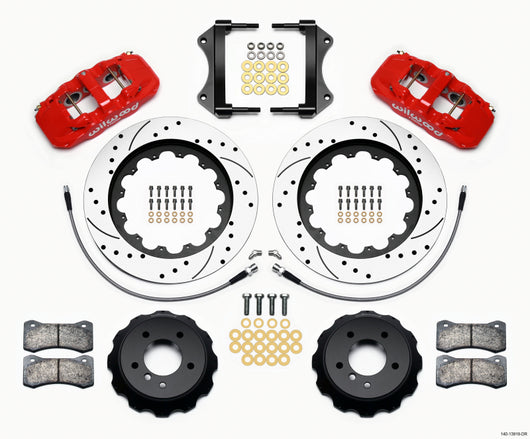 Wilwood AERO6 Front Hat Kit 15.00 Drilled Red 2007-2011 BMW E90 Series w/Lines - 140-13919-DR
