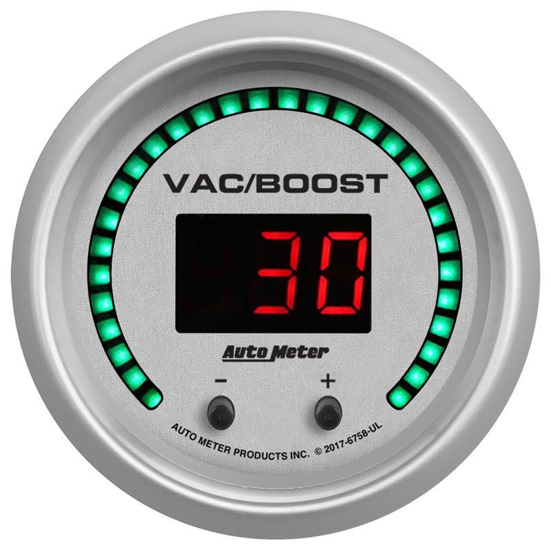 Autometer 52.4mm Silver Switchable 0-1600 PSI/0-110 BAR Vacuum/Boost Ultra-Lite Elite Digital Gauge - 6758-UL