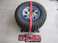 N-Fab Bed Mounted Tire Carrier Universal - Gloss Black - Red Strap - BM1TCRD