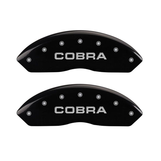MGP 4 Caliper Covers Engraved Front & Rear Cobra Black finish silver ch - 10017SCOBBK
