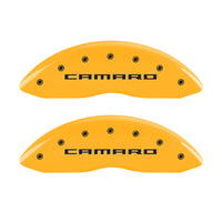 MGP 4 Caliper Covers Engraved Front Gen 5/Camaro Engraved Rear Gen 5/RS Yellow finish black ch - 14033SCR5YL