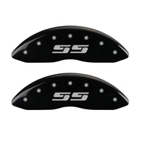MGP Front set 2 Caliper Covers Engraved Front Silverado style/SS Black finish silver ch - 14238FSS3BK