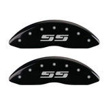 MGP 4 Caliper Covers Engraved Front & Rear Silverado style/SS Black finish silver ch - 14004SSS3BK