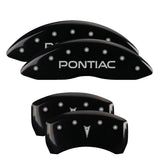 MGP 4 Caliper Covers Engraved Front Pontiac Engraved Rear Arrow Black finish silver ch - 18028SPONBK