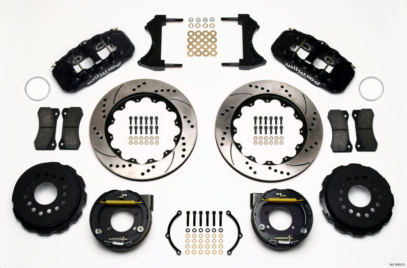 Wilwood AERO4 Rear P-Brake Kit 14.00in Drilled Ford 8.8 w/2.5in Offset-5 Lug - 140-10952-D