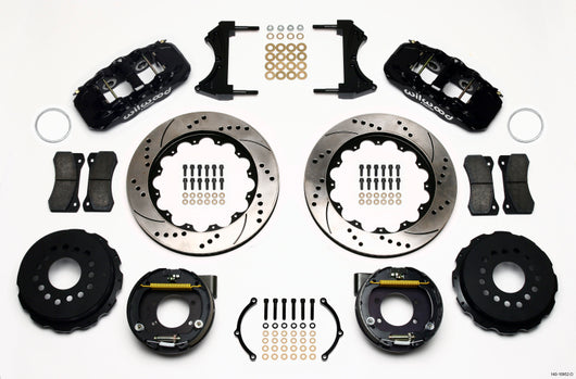 Wilwood AERO4 Rear P-Brake Kit 14.00in Drilled Ford 8.8 w/2.5in Offset-5 Lug - 140-10952-D