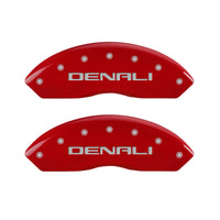 MGP 4 Caliper Covers Engraved Front & Rear Denali Red Finish Silver Char 2019 GMC Arcadia - 34212SDNLRD