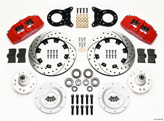 Wilwood Dynapro 6 Front Hub Kit 12.19in Drill Red 1970-1973 Mustang Disc & Drum Spindle - 140-12945-DR