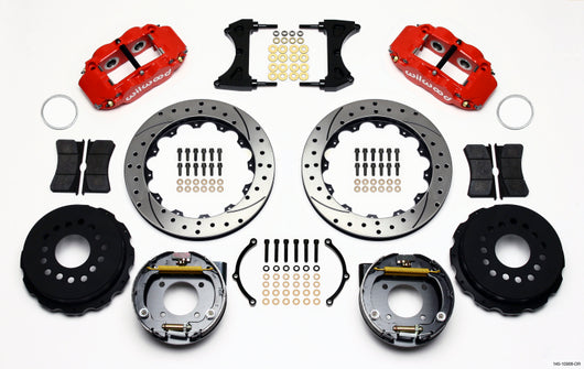 Wilwood Narrow Superlite 4R Rear P-Brk Kit 12.88in Drilled Red Chevy 12 Bolt w/ C-Clips Stggrd mt - 140-10908-DR