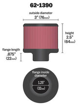 K&N 1.25in Flange ID x 3in OD x 2.5in H Rubber Base Crankcase Vent Filter - 62-1390