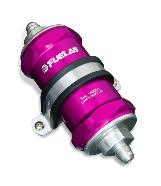 Fuelab 818 In-Line Fuel Filter Standard -6AN In/Out 75 Micron Stainless - Purple - 81821-4