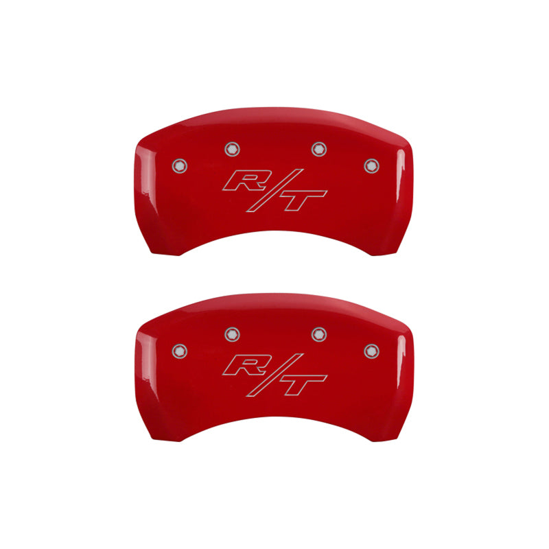 MGP 4 Caliper Covers Engraved Front Cursive/Challenger Engraved Rear RT Yellow finish black ch - 12181SCLRYL