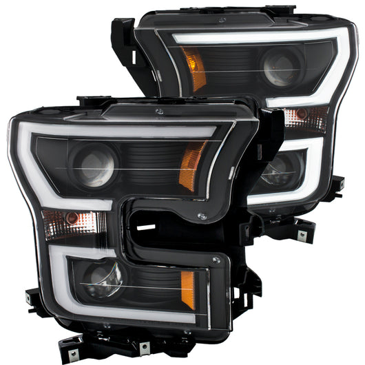 ANZO 2015-2016 Ford F-150 Projector Headlights w/ Plank Style Design Black w/ Amber - 111347