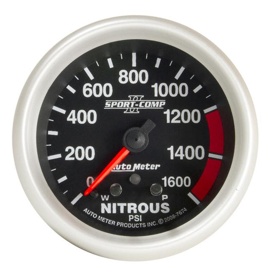 Autometer Sport-Comp II Pro Control 2-5/8in 1600 PSI Nitrous Pressure Gauge w/ Peak and Warn - 7674