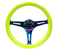 NRG Classic Wood Grain Steering Wheel (350mm) Neon Yellow Color w/Neochrome Spokes - ST-015MC-NYW