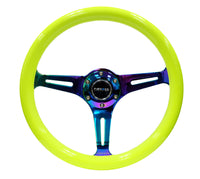 NRG Classic Wood Grain Steering Wheel (350mm) Neon Yellow Color w/Neochrome Spokes - ST-015MC-NYW