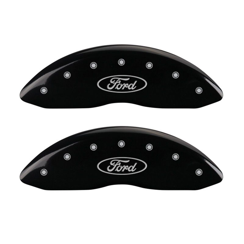 MGP 4 Caliper Covers Engraved Front & Rear Oval logo/Ford Black finish silver ch - 10081SFRDBK