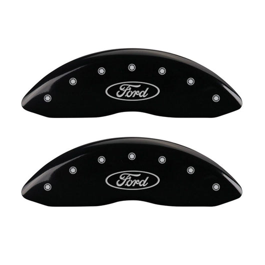 MGP 4 Caliper Covers Engraved Front & Rear Oval logo/Ford Black finish silver ch - 10081SFRDBK