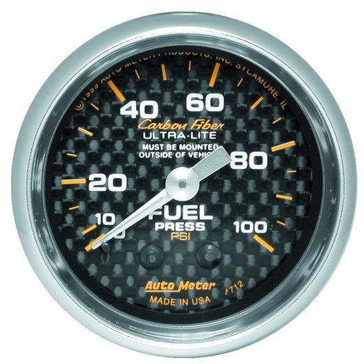Autometer Carbon Fiber 52mm 100 PSI Mechanical Fuel Pressure Gauge - 4712