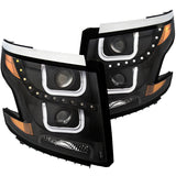 ANZO 2015-2016 Chevrolet Tahoe Projector Headlights w/ U-Bar Black Clear w/Amber - 111340