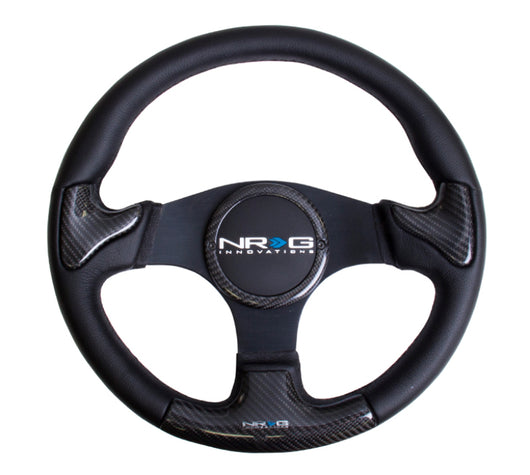 NRG Carbon Fiber Steering Wheel (350mm) Blk Frame Blk Stitching w/Rubber Cover Horn Button - ST-014CFBK