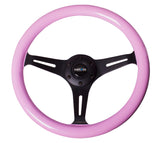 NRG Classic Wood Grain Steering Wheel (350mm) Solid Pink Painted Grip w/Black 3-Spoke Center - ST-015BK-PK