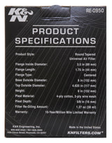 K&N Universal Rubber Filter 3 1/2inch ID FLG / 6inch Base / 4-5/8inch Top / 6inch Height - RE-0950