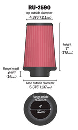 K&N Filter Universal Rubber Filter 4 inch Flange 5 3/8 inch Base 4 3/8 inch Top 7 inch Height - RU-2590