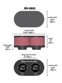 K&N Filter Universal Filter 2 3/4 inch Dual Flange GSXR Oval (2/Box) - RU-2922