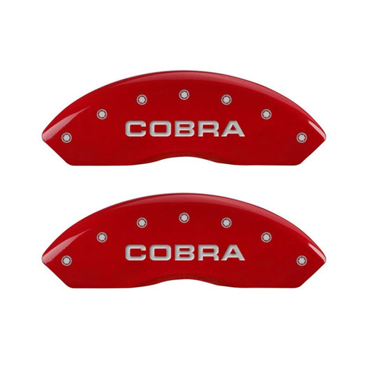 MGP 4 Caliper Covers Engraved Front & Rear Cobra Red finish silver ch - 10017SCOBRD